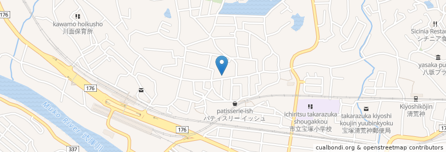 Mapa de ubicacion de やなかクリニック en Japonya, 兵庫県, 宝塚市.