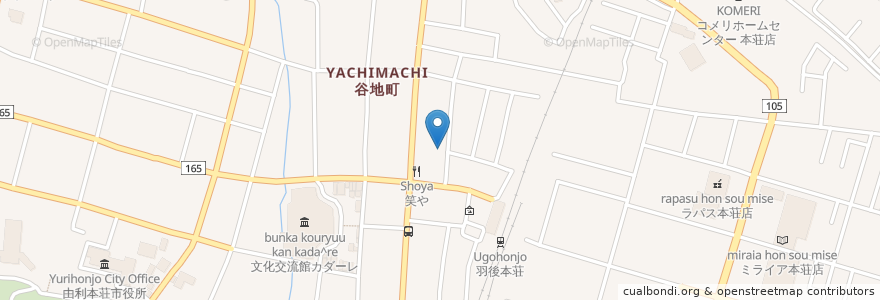 Mapa de ubicacion de 鳥海山麓ごっつお蕎麦 en Japan, Präfektur Akita, 由利本荘市.