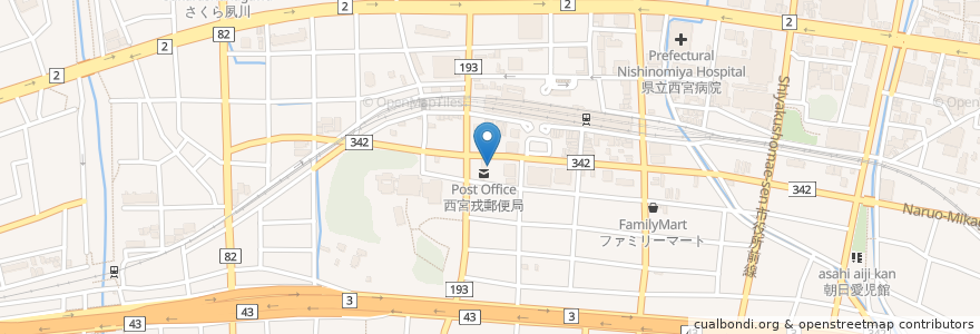 Mapa de ubicacion de 岡崎内科・呼吸器科 en Japan, Hyogo Prefecture, Nishinomiya.