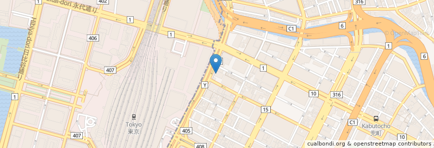 Mapa de ubicacion de タイムズ東京駅前 en اليابان, 東京都, 千代田区, 中央区.