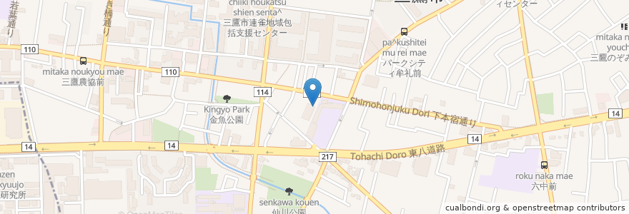 Mapa de ubicacion de クリエイト薬局三鷹新川店 en 日本, 東京都, 三鷹市.