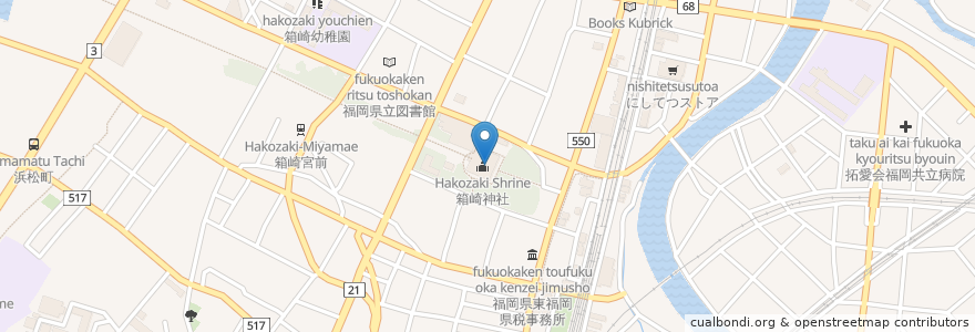 Mapa de ubicacion de 筥崎宮本殿 en Japan, 福岡県, Fukuoka, 東区.