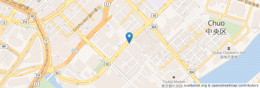 Mapa de ubicacion de 築地場外市場 en 日本, 東京都, 中央区.