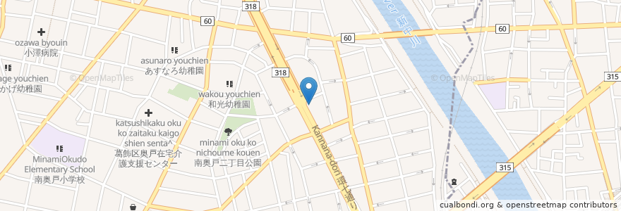 Mapa de ubicacion de くるまやラーメン en 日本, 东京都/東京都, 葛飾区.