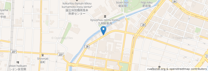 Mapa de ubicacion de ymca going road from stop en Japan, Präfektur Kumamoto, 熊本市, 中央区.