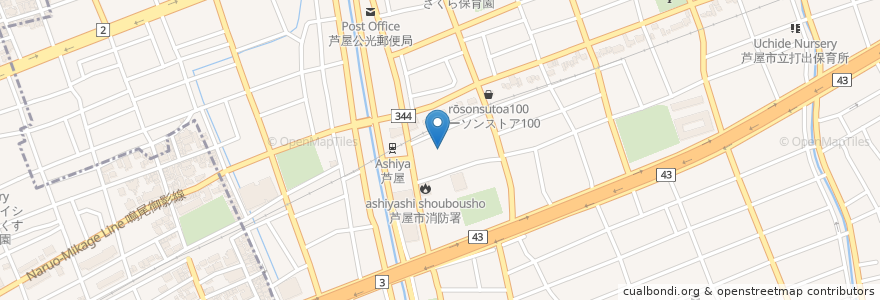 Mapa de ubicacion de 精道bar en 日本, 兵庫県, 芦屋市.