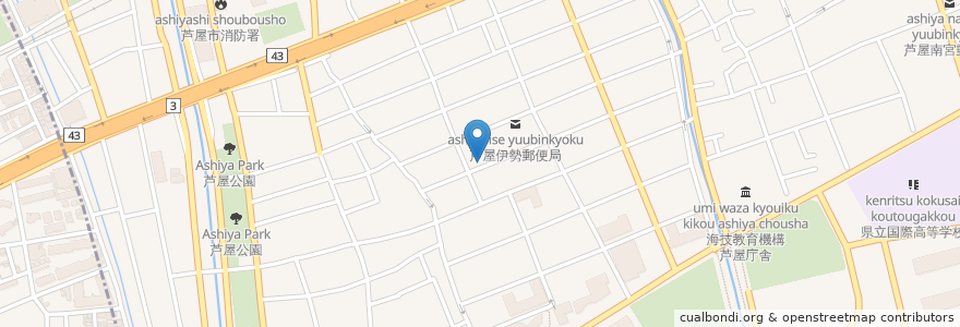 Mapa de ubicacion de 笑 スマイル en Jepun, 兵庫県, 芦屋市.