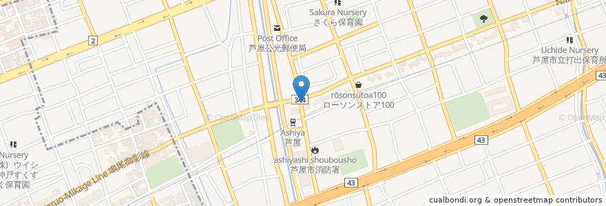 Mapa de ubicacion de Gyoza Ohsho 阪神芦屋店 en 日本, 兵庫県, 芦屋市.