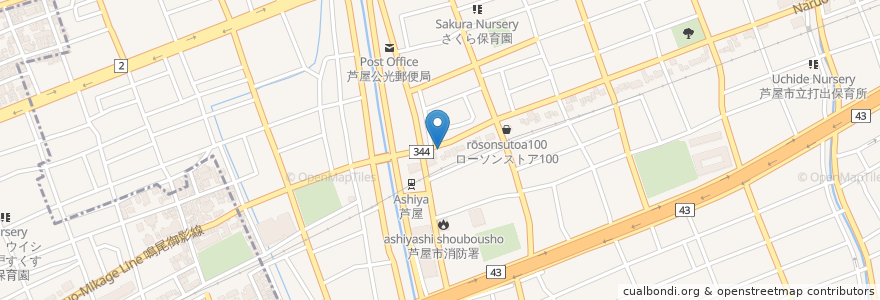 Mapa de ubicacion de 芦屋 串揚げ ごはん en 일본, 효고현, 芦屋市.
