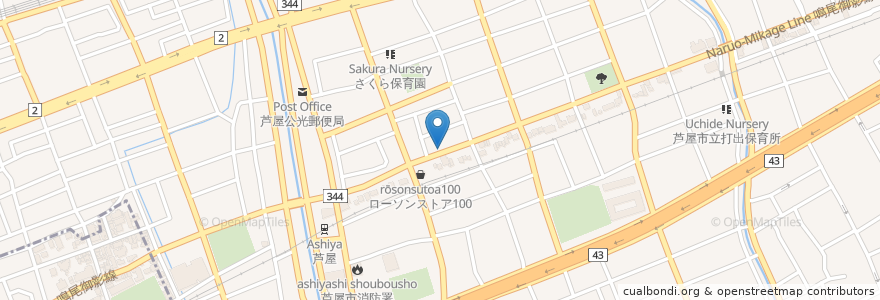 Mapa de ubicacion de Peri亭 en 日本, 兵庫県, 芦屋市.