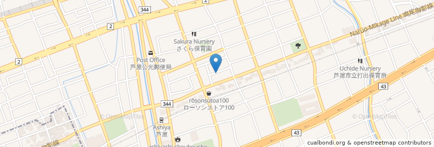 Mapa de ubicacion de bAR 伊藤 en 日本, 兵庫県, 芦屋市.