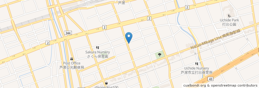 Mapa de ubicacion de 茶屋保育園 en Japão, 兵庫県, 芦屋市.
