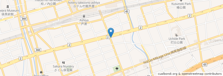 Mapa de ubicacion de 芦屋やきとり げん家 en 일본, 효고현, 芦屋市.