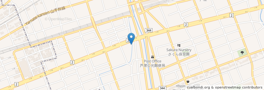 Mapa de ubicacion de Kamiya en 日本, 兵庫県, 芦屋市.