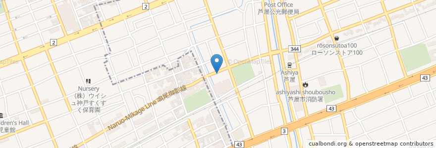 Mapa de ubicacion de たけのこ薬局 en اليابان, 兵庫県, 芦屋市.