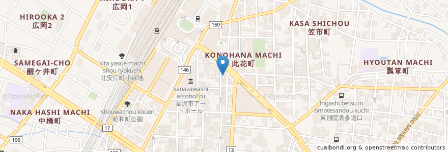 Mapa de ubicacion de 本店 加賀 彌助 en 日本, 石川县, 金沢市.