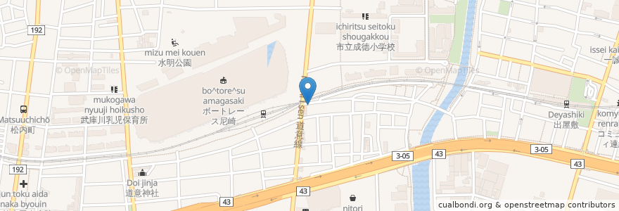 Mapa de ubicacion de のび田 en 日本, 兵庫県, 尼崎市.