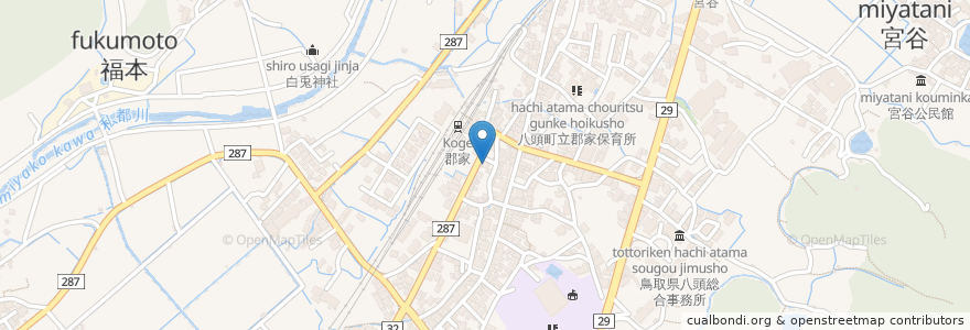 Mapa de ubicacion de 鳥取銀行 郡家支店 en Japan, Präfektur Tottori, 八頭郡, 八頭町.