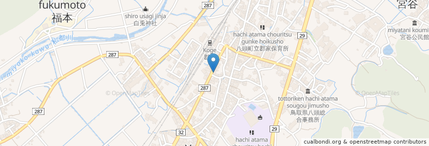 Mapa de ubicacion de 鳥取信用金庫 郡家支店 en Japón, Prefectura De Tottori, 八頭郡, 八頭町.
