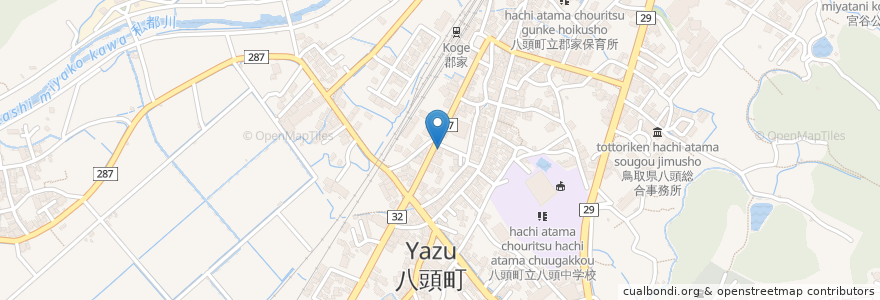 Mapa de ubicacion de 山陰合同銀行 en Japan, Tottori Prefecture, Yazu County, Yazu.