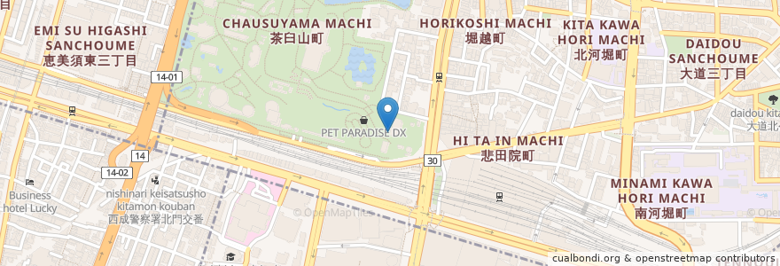 Mapa de ubicacion de 肉 炉端 ROBERT en 일본, 오사카부, 오사카, 天王寺区.