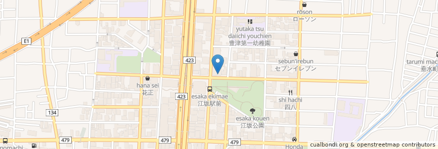 Mapa de ubicacion de la créprie de popin en ژاپن, 大阪府, 吹田市.