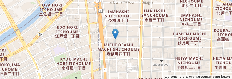Mapa de ubicacion de 大阪平野町郵便局 en Jepun, 大阪府, 大阪市, 中央区, 北区.