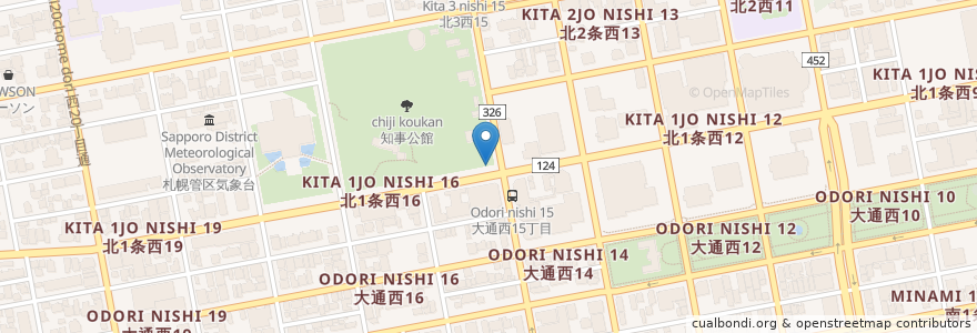 Mapa de ubicacion de 札幌方面中央警察署 北一条西交番 en Япония, Хоккайдо, Округ Исикари, Саппоро, Тюо.