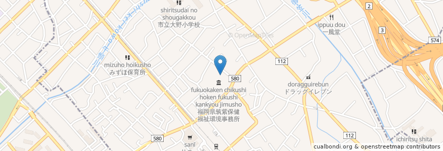 Mapa de ubicacion de 福岡県筑紫総合庁舎 en 日本, 福岡県, 大野城市.