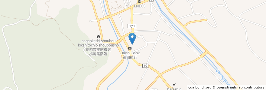 Mapa de ubicacion de 栃尾郵便局 en 日本, 新潟県, 長岡市.