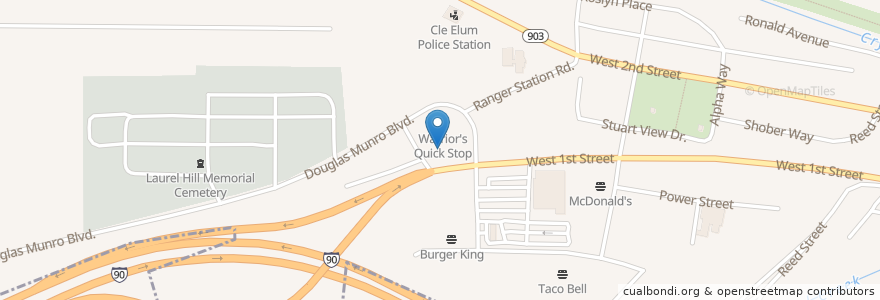 Mapa de ubicacion de Warrior's Quick Stop en Amerika Syarikat, Washington, Kittitas County, Cle Elum.