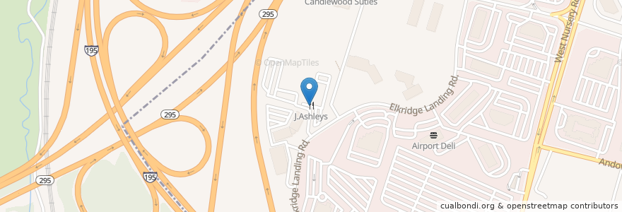 Mapa de ubicacion de J.Ashleys en Estados Unidos De América, Maryland, Anne Arundel County, Linthicum.