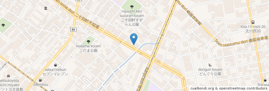 Mapa de ubicacion de 札幌二十四軒郵便局 en Japonya, 北海道, 石狩振興局, 札幌市, 中央区.