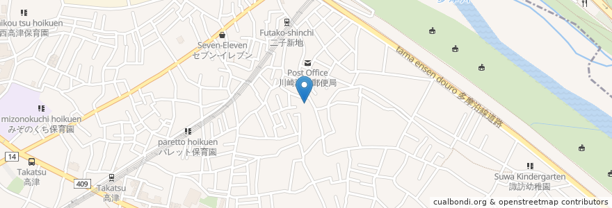 Mapa de ubicacion de 湯プラザウェルネス(廃業) en 日本, 神奈川縣, 川崎市, 高津区.