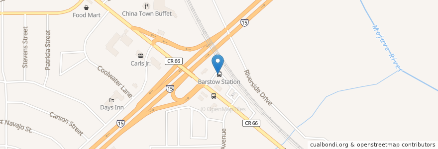 Mapa de ubicacion de Barstow Station en الولايات المتّحدة الأمريكيّة, كاليفورنيا, San Bernardino County, بارستاو، سان بيرناردينو، كاليفورنيا.