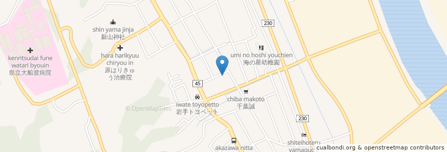 Mapa de ubicacion de マルヤ薬局 あくど店 en Jepun, 岩手県, 大船渡市.