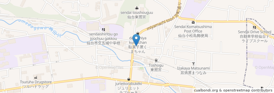 Mapa de ubicacion de まんまる保育園 en Япония, Мияги, 仙台市, 青葉区.