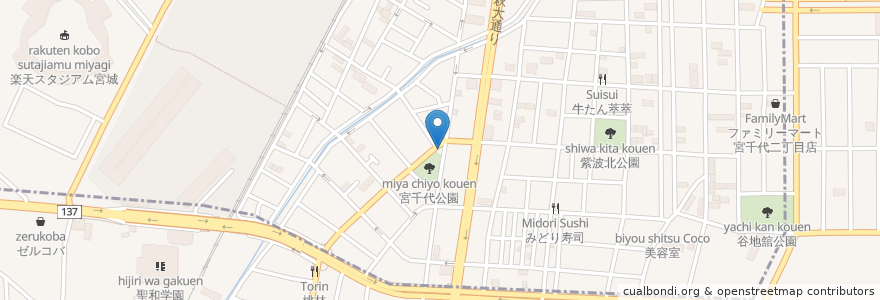 Mapa de ubicacion de 宮千代集会所 en Japonya, 宮城県, 仙台市, 若林区.