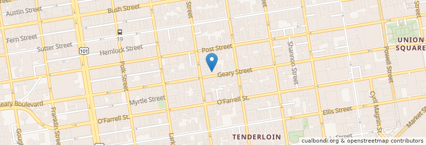 Mapa de ubicacion de Geary Club en アメリカ合衆国, カリフォルニア州, サンフランシスコ, San Francisco.