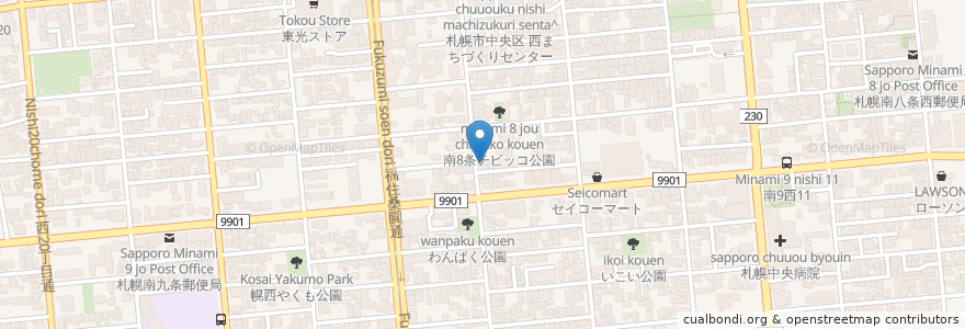 Mapa de ubicacion de ラーメン木曜日 en Japonya, 北海道, 石狩振興局, 札幌市, 中央区.