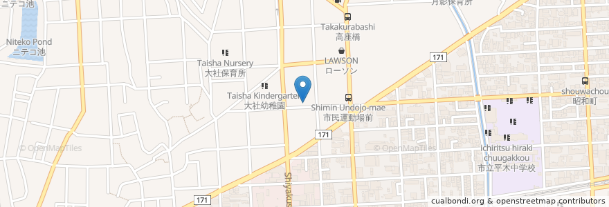 Mapa de ubicacion de お好み焼き てこ en Japonya, 兵庫県, 西宮市.