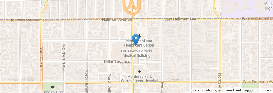 Mapa de ubicacion de 600 North Garfield Medical Building en Amerika Birleşik Devletleri, Kaliforniya, Los Angeles County, Alhambra, Monterey Park.