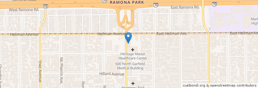 Mapa de ubicacion de Garfield Professional Medical Building en 미국, 캘리포니아주, Los Angeles County, Alhambra, Monterey Park.