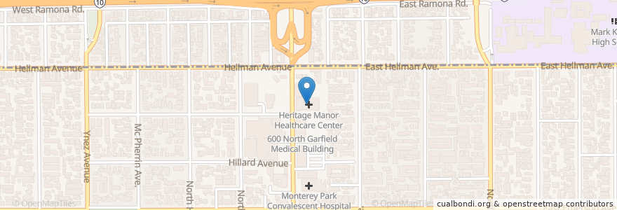 Mapa de ubicacion de Heritage Manor Healthcare Center en United States, California, Los Angeles County, Alhambra, Monterey Park.