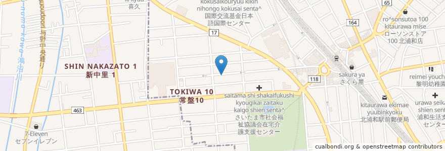 Mapa de ubicacion de 龍勝麺館 en 日本, 埼玉県, さいたま市, 浦和区.