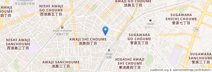 Mapa de ubicacion de 大阪王将 en 日本, 大阪府, 大阪市, 東淀川区.