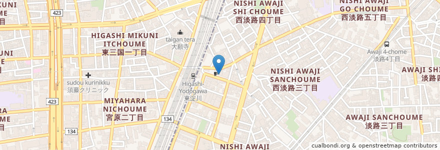 Mapa de ubicacion de 酒肴や鯔背 en Japón, Prefectura De Osaka, Osaka, 淀川区.