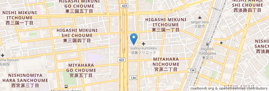 Mapa de ubicacion de 酒と音楽とおばんざい おと en Japonya, 大阪府, 大阪市, 淀川区.