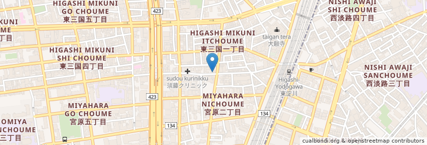Mapa de ubicacion de 力餅食堂 en 日本, 大阪府, 大阪市, 淀川区.