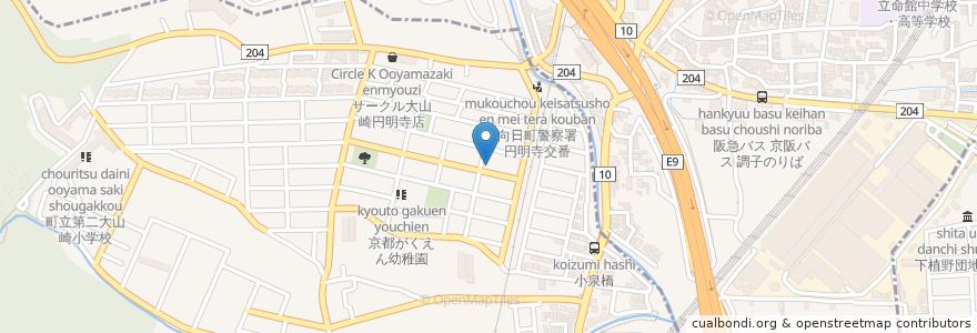 Mapa de ubicacion de 梅山医院 en Japan, Präfektur Kyōto, 乙訓郡, 長岡京市, 大山崎町.